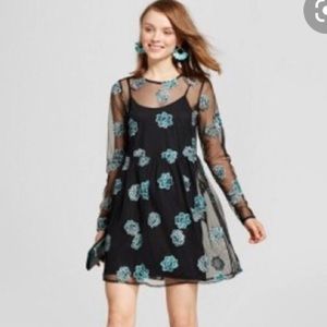 Xhilaration Black Mesh Babydoll Dress, medium